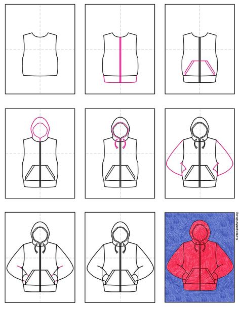 How to Draw a Hoodie Draw A Hoodie, How To Draw Hoodies, How To Draw Clothes, Draw Clothes, Hoodie Art, Fashion Model Drawing, Birthday Wishes For Mom, Hoodie Tutorial, People Drawing