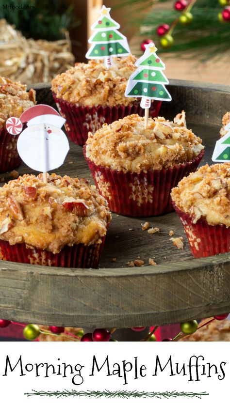 Christmas Muffin Ideas, Christmas Morning Muffins, Christmas Mini Muffins, Christmas Brunch Menu, Maple Muffins, Christmas Muffins, Christmas Morning Recipes, Christmas Breakfast Casserole, Cherry Muffins