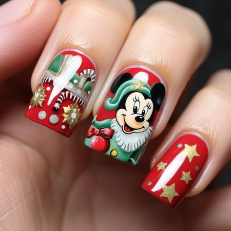 Disney Christmas Nails Design, Christmas Minnie Mouse, Christmas Nails Design, Disney Christmas Nails, Mouse Nails, Minnie Mouse Nails, Minnie Mouse Christmas, Fingernail Designs, Minnie Christmas