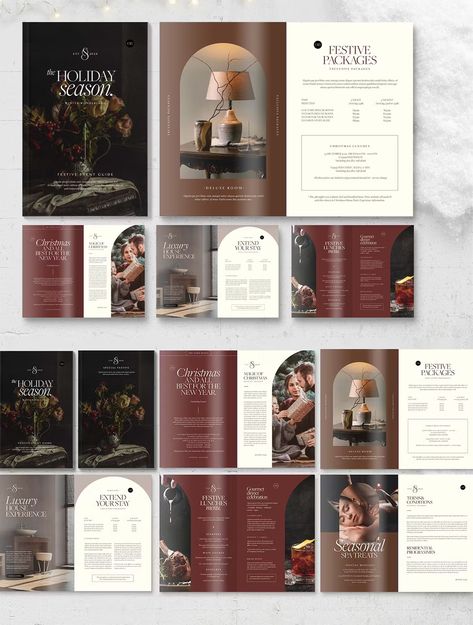 Christmas Brochure Template InDesign INDD Christmas Brochure Design Layout, Events Brochure Design, Hotel Magazine Design, Book Layout Design Inspiration Creative, Brand Book Design Layout, Brand Catalogue Design, Christmas Catalogue Design Layout, Product Catalogue Cover Design, Christmas Magazine Design