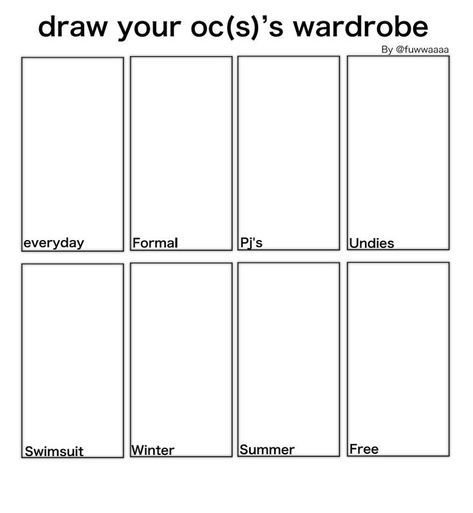 Draw Ur Oc In This Outfit Challenge, Art Challenge Template, Oc Challenge Template, Clothes Ideas Drawing, Oc Drawing Prompts, Character Sheet Writing, Draw Your Character, Character Sheet Template, Drawing Challenges