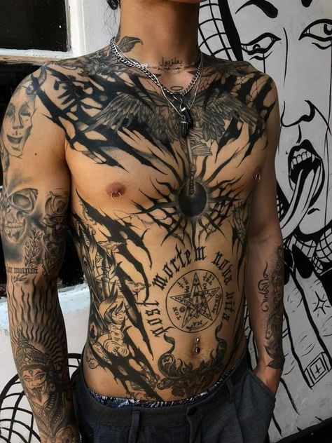 If you're looking for some inspiration for your next tattoo, or just want to see some of the most creative and well-done pieces out there, the subreddits r/tattoo and r/tattoos are the perfect places to start. Across The Stomach Tattoos, Black Body Tattoo, One Piece Chest Tattoo, Half Body Tattoo Men, Chest Panel Tattoo, Men’s Torso Tattoos, Guy Stomach Tattoos, Whole Body Tattoo Men, Blackwork Chest Piece