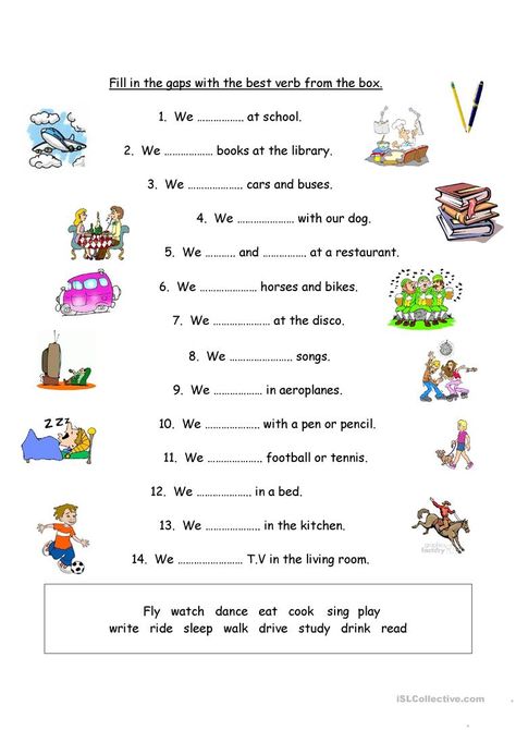 Students complete the sentences with the most appropriate verb. Vocabulary: Actions Action Verbs Worksheet, Complete Sentence, English Grammar For Kids, Grammar For Kids, Nouns Worksheet, English Activities For Kids, Verb Worksheets, Learning English For Kids, English Grammar Worksheets