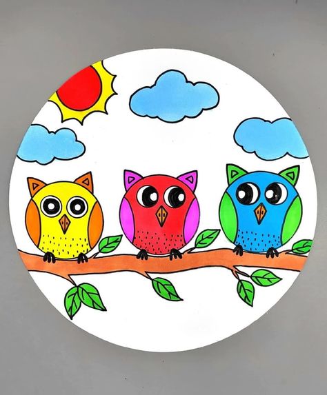 Bird Drawing For Kids, Drawing Easy Step By Step, Drawing Classes For Kids, Kids Canvas Painting, Hand Art Kids, Easy Animal Drawings, Art Kits For Kids, Cute Ladybug