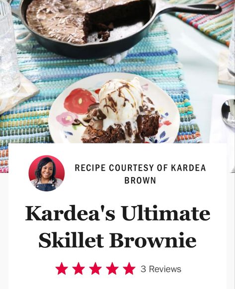 Delicious Miss Brown Miss Brown Food Network Recipes, Miss Brown Recipes, Delicious Miss Brown Recipes, Skillet Brownie Recipe, Delicious Miss Brown, Kardea Brown, Skillet Brownie, Tv Recipes, Brown Recipe