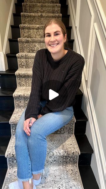 Cassandra | DIY & Home Design on Instagram: "DIY stair runner! You can totally do this project! It took me less than 6 hours and only a few tools to install this stair runner. Highly recommend fabric scissors, a crown stapler, and a carpet tucker or putty knife to make sure you get the rug tight in the corner of the steps. If you’ve been thinking about a project like this, go for it! Check out my “stair runner” highlight to see the steps in more detail and my LTK (https://liketk.it/4ppbk) for all the supplies you need!" Diy Stair Rug Runner, Diy Stairs Runner, Stair Case Runner, Carpet Stairs Ideas, Diy Stair Runner, Carpet On Stairs, Foyer Stairs, Putty Knife, Redesign Ideas