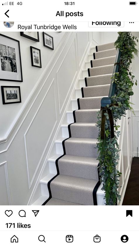 Panelling On Staircase, Modernize Victorian Home, Panneling Rooms Hallway, Panelling In Hallway With Stairs, Hall And Stairs Panelling, Stair Panelling With Bannister, Staircase Wall Panelling Ideas, Panelling On Stairs, Paneling On Stairs