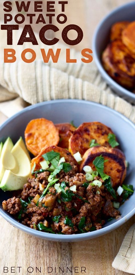 Whole 30 Sweet Potato Recipes, Easy Whole 30, Arbonne Nutrition, Paleo Dinners, Arbonne Recipes, Sweet Potato Tacos, Gf Breakfast, Sweet Potato Spinach, Taco Bowls