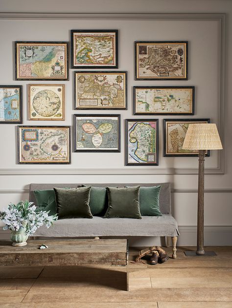 Hallway Styling, Decorating With Maps, Picture Displays, Reception Styling, Living Room Decor Tips, World Map Decor, Globe Decor, World Map Canvas, Map Wall Decor