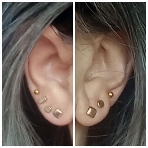 Multi lobe piercing  Curated ear Upper lobe piercing Upper Lobe Piercing, Upper Lobe, Curated Ear, Gold Nose Rings, Lobe Piercing, Nose Rings, Nose Ring, Gold