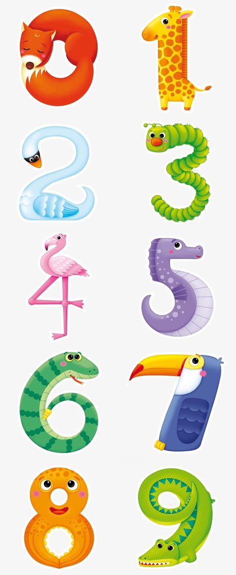 Numbers As Animals, Creative Number Design, Number Posters For Classroom, Numbers Design Art, Number Drawing Design, Preschool Number Crafts, Painting With Numbers, Town Cartoon, Numbers Cartoon