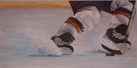 Skates Hockey Painting, Hockey Drawing, Painted Scenery, Pond Hockey, Ice Painting, Hockey Christmas, Hockey Art, Hockey Room, Sports Painting