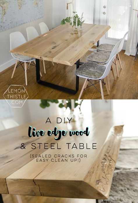 DIY Live Edge Wood Dining Room Table with Steel Legs... uhhhhm love this! So modern but rustic Diy Live Edge, Diy Esstisch, Diy Home Decor For Apartments, Wood Dining Room Table, Diy Dining Room, Diy Dining Table, Diy Dining, Wood Dining Room, Live Edge Wood