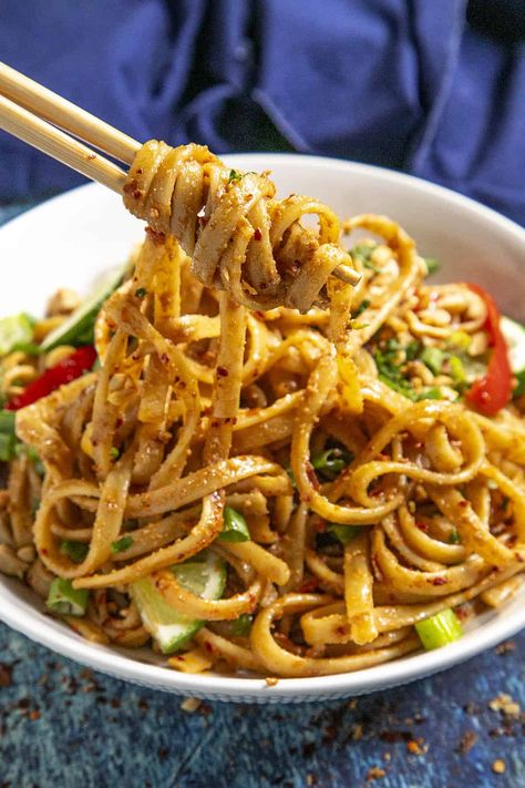 These irresistible Thai Peanut Noodles are comforting and packed with flavor, tossed in a crave-worthy peanut sauce, ready in minutes and easy to customize. Noodles And Peanut Sauce, Thai Peanut Sauce Recipe Dishes, Peanut Satay Noodles, Thai Peanut Stir Fry, Peanut Noodles Recipe, Peanut Satay Sauce, Thai Peanut Noodles, Peanut Sauce Noodles, Asian Noodle Dishes