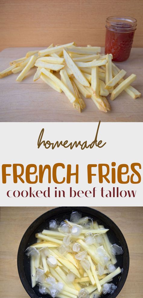 Easy homemade french fries fried in healthy beef tallow Easy Homemade French Fries, French Fries Recipe Homemade, Healthy French Fries, Oven Baked French Fries, Make French Fries, Making French Fries, Homemade Fries, French Fries Recipe, Homemade French Fries