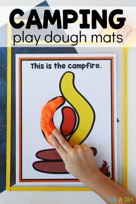 These camping playdough mats are perfect for your next preschool or kindergarten camping theme. Let the kids get creative while they strengthen their fine motor and literacy skills. Click on the Fun-A-Day.com link to get your own copy of the camping play dough mats. Camping Fine Motor Activities Preschool, Fine Motor Camping Activities, Camping Theme Toddler Activities, Camping Literacy Activities, Camping Fine Motor Activities, Camping Preschool Activities, Camping Activities For Preschool, Camping Sensory, Camping Activities For Toddlers