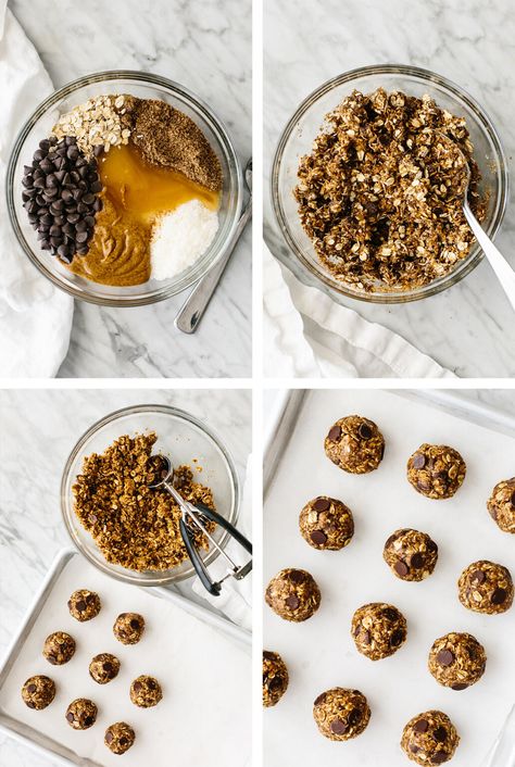 These chocolate chip energy balls are delicious bite sized treats filled with easy, healthy and energy-boosting ingredients! Oat Chocolate Chip Balls, Chocolate Chip Power Balls, Chocolate Chip Balls, Chocolate Chip Energy Balls, No Bake Energy Balls, No Bake Energy, Granola Bites, Honey Chocolate, Kid Snacks