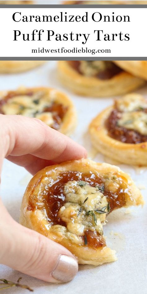 Blue Cheese Puff Pastry, Puff Pastry Tarts, Cheese Puff, Onion Tart, Cheese Puff Pastry, Puff Pastry Tart, Cheese Tarts, Pastry Tart, Appetizer Bites