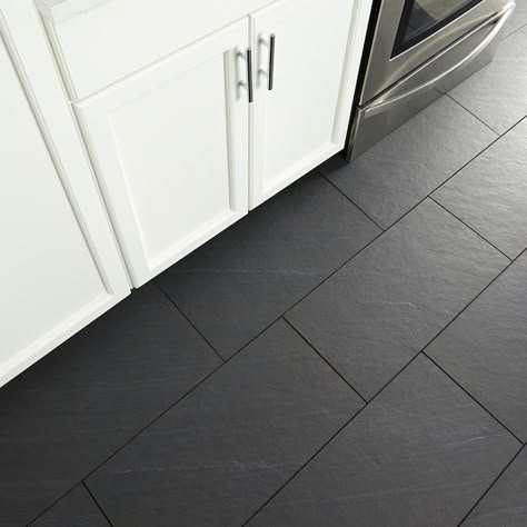 Black tiles floor living room