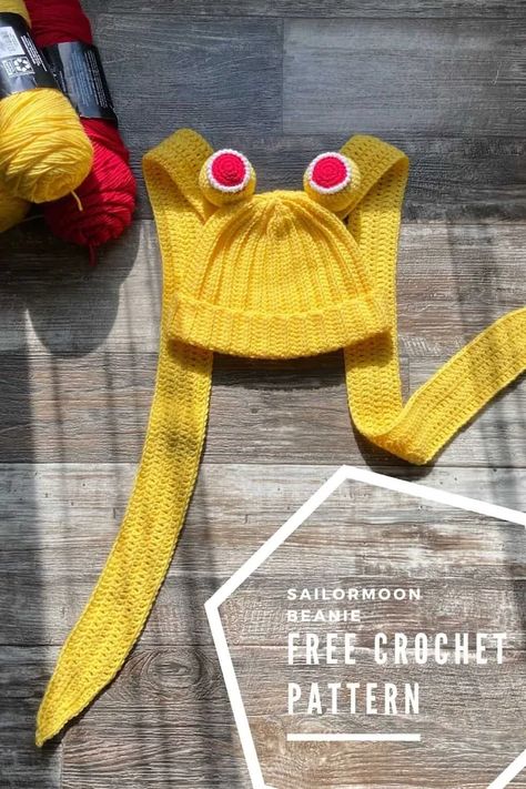 Crochet Sailor Moon Free Pattern, Crochet Sailor Moon Pattern, Anime Beanie Crochet, Sailor Moon Knitting Pattern, Crochet Projects Anime, Sailor Moon Crochet Hat, Sailor Moon Crochet Pattern, Anime Crochet Patterns Free Clothes, Crochet Face Mask Pattern Free