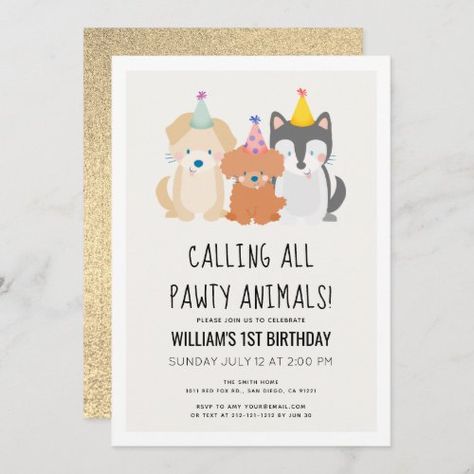 Dog Party Invitations, Animals Birthday Invitation, Dog Birthday Invitations, Dog First Birthday, Dog Themed Birthday Party, Dog Themed Parties, Animal Birthday Invitation, Puppy Birthday Parties, Animals Birthday