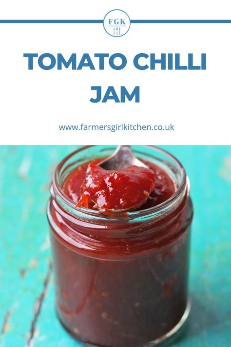 Tomato Chilli Jam is sweet and spicy, packed with ripe tomatoes, chillies and garlic. It's easy to make and makes a great gift. Tomato And Chilli Chutney Recipes, Chilli Tomato Chutney, Tomato And Chilli Jam, Tomato Chilli Jam Recipe, Tomato Chilli Relish, Chilli Jam Recipe, Spicy Relish, Chilli Chutney Recipes, Tomato Chilli Jam