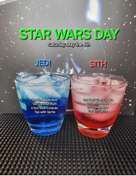 Star Wars Themed Alcoholic Drinks, Drinks To Make With Grenadine, Sprite Alcohol Drinks, Starwars Cocktail, Star Wars Drinks Cocktails, Star Wars Themed Drinks, Star Wars Dinner, Star Wars Cocktails, Unique Alcoholic Drinks