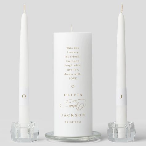 Gold simple elegant romantic script wedding unity candle set  Zazzle Unity Wedding Candles, Wedding Unity Candle Set, Wedding Unity Candle, Wedding Unity Candles, Unity Candle Sets, Wedding Unity, Unity Candle, Ceremony Decor, Wedding Candles