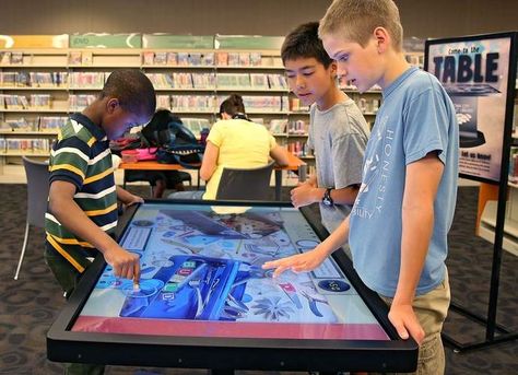 In the Children's Room at the Iowa City Public Library, an interactive touchpad resembling a table-sized iPad offers children a new way to interact with technology. Interactive Library, Journey Map, Childrens Library, Yoga Wellness, Interior Design Presentation, Journey Mapping, Design Presentation, Interactive Stories, Use Of Technology