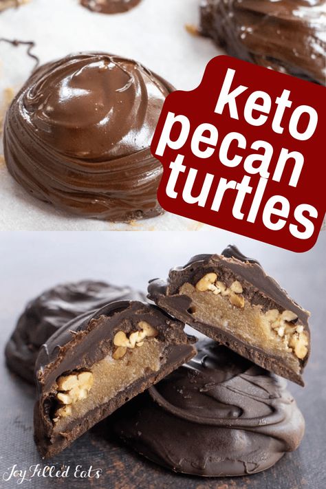 Keto Turtles Recipe, Keto Turtles, Sugar Free Candy Recipes, Thm Candy, Thm Cookies, Sugar Free Caramel, Thm Sweets, Pecan Turtles, Low Carb Candy