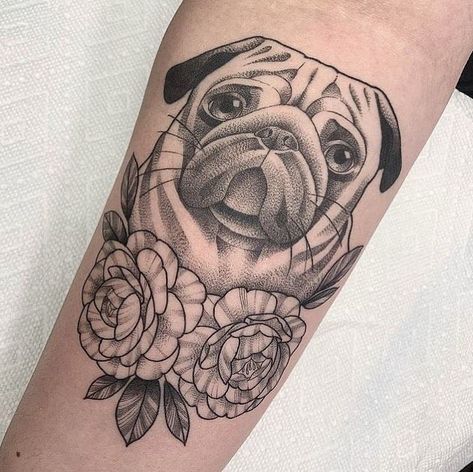 Pug Tattoo Traditional Bow Tie Tattoo, Bandana Tattoo, Butterfly Wing Tattoo, Mandala Tattoos For Women, Pug Tattoo, Mandala Tattoos, M Tattoos, Dog Line Art, Breeds Of Dogs