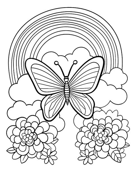 Butterfly Colouring Pages, Coloring Pages Rainbow, Coloring Pages Of Flowers, Butterflies Coloring Pages, Butterfly Colouring, Rainbow Coloring Page, Butterflies With Flowers, Printable Color Pages, Kids Colouring Pages