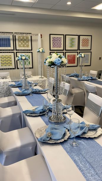 Blue White And Silver Wedding Decor, Sky Blue Party Decorations, Blue White And Silver Decorations, Light Blue And Silver Wedding Decor, Light Blue And Silver Party Decorations, Blue White Silver Birthday Decorations, Blue And White Decorations Party, Blue And White Birthday Decorations, Shades Of Blue Birthday Party