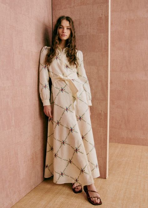 Sezane Dress, Bella Dress, Shades Of Beige, Maxi Shirt Dress, Window Shopping, Floral Border, Cream Dress, Spring Dress, Dress Floral