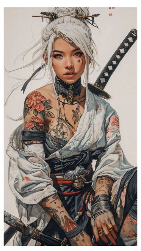 Female Samurai Art, Guerriero Samurai, Ronin Samurai, Japanese Art Samurai, Arte Pin Up, Female Samurai, Warrior Drawing, رورونوا زورو, Geisha Tattoo