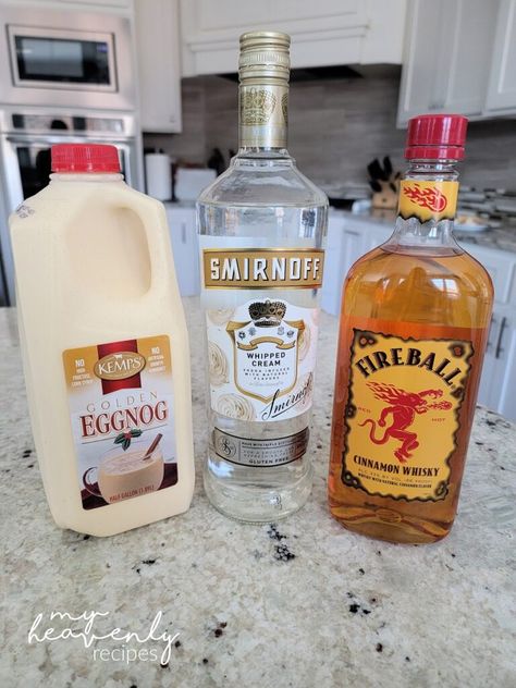 Smirnoff Whipped Cream Vodka Recipes, Egg Nog Drinks Alcoholic, Fireball Cocktail Recipes, Fireball Eggnog, Eggnog Alcoholic Drinks, Whipped Cream Vodka Recipes, Eggnog Cocktail Recipe, Fireball Cocktails, Fireball Recipes