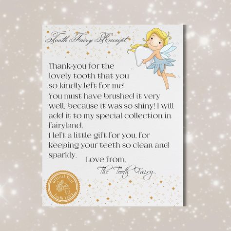 Tooth Fairy Letter Printable Digital Download Tooth Fairy - Etsy Australia Tooth Fairy Printable, Fairy Printable, Tooth Fairy Note, Tooth Fairy Receipt, Tooth Fairy Certificate, Tooth Fairy Gifts, Tooth Fairy Letter, Lost Tooth, Glitter Spray