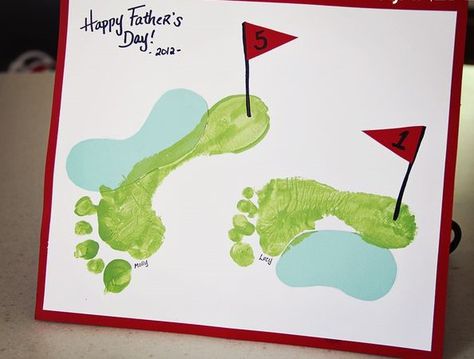 Show Dad the L-O-V-E this year with a crafty card made at home. Golf Footprint, Diy Father's Day Cards, Footprint Crafts, Cadeau Parents, Footprint Art, Handprint Crafts, Daycare Crafts, Father's Day Diy, Dad Day