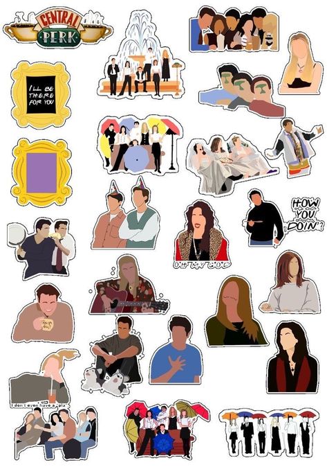 Friends Stickers Printable, Printable Friends, Friends Stickers, Friends Best Moments, Friends Sketch, Handmade Bookmarks Diy, Friends Clipart, Friends Tv Show Quotes, Friends Episodes