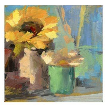 LISA DARIA'S PAINTING A DAY: FOUR! #361 four more days Painting A Day, Easy Flower Painting, Sunflower Canvas, Flower Painting Canvas, Whimsical Paintings, Basement Design Ideas, Sunflower Art, Sunflower Painting, Impressionist Paintings