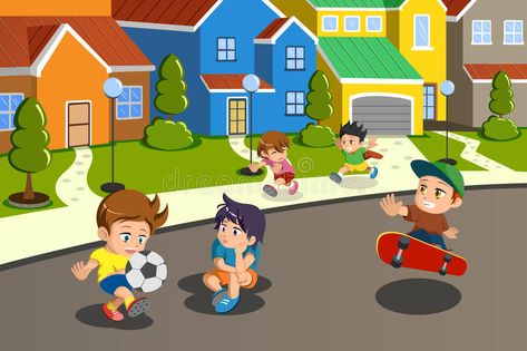 Kids Playing in the Street of a Suburban Neighborhood Stock Vector - Illustration of ball, city: 34144342 Language Activities Preschool, When Is Fathers Day, Trooping Of The Colour, Suburban Neighborhood, City Drawing, Art Calendar, Street Kids, Edmonton Oilers, Photography Illustration