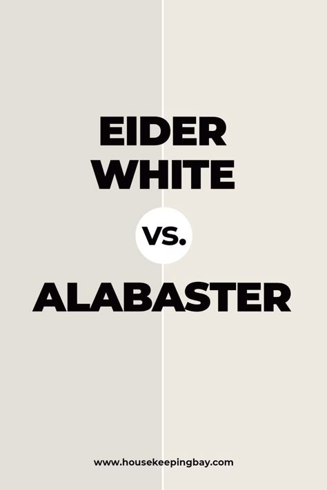 Eider White vs Alabaster by Sherwin Williams. In this pair of colors, Alabaster is much lighter looking almost white whilst Eider White shows way more of its gray undertones if you put it side by side with the Alabaster paint color. Check more tips about Eider White vs Alabaster by Sherwin Williams in our Experts Guide! Eider White Vs Alabaster, Sw Eider White Walls, Sherwin Williams Elder White, Alabaster Paint Color, Eider White Sherwin Williams, Neutral Paint Colors Sherwin Williams, Alabaster Paint, Sherwin Williams Alabaster White, Sherman Williams Paint