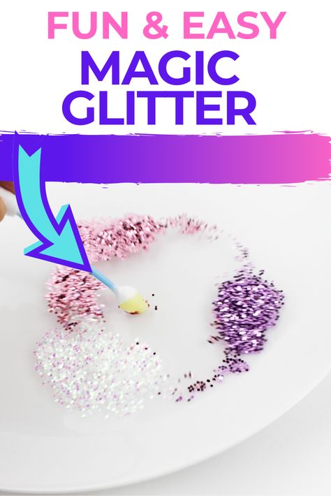 Does your child love the idea of magic? It's time to let them show off their skills with this fun and simple Magic Glitter activity. Get ready to be wowed and amazed! It's really fun to see! This is the perfect fun science activity for kids. Glitter Projects For Kids, Kid Science Projects, Magic Activities, Easy Fun Crafts For Kids, Classroom Fun Activities, Card Making For Kids, Photo Frame Making, Glitter Slime Recipe, Science Activity For Kids