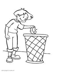 Boy throws trash in the dustbin. Coloring page || COLORING-PAGES -PRINTABLE.COM Planet Coloring Pages, Earth Day Coloring Pages, Line Art Images, Free Coloring Sheets, Environmental Awareness, Clipart Black And White, Coloring Pages To Print, Art Drawings For Kids, Free Printable Coloring Pages