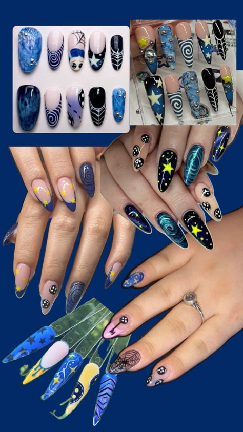 Caroline Nails, Coraline Inspired Nails, Coraline Nail Designs, Coraline Nails Art, Coraline Nails, Goth Nails, Pretty Gel Nails, Nail Envy, Nail Patterns