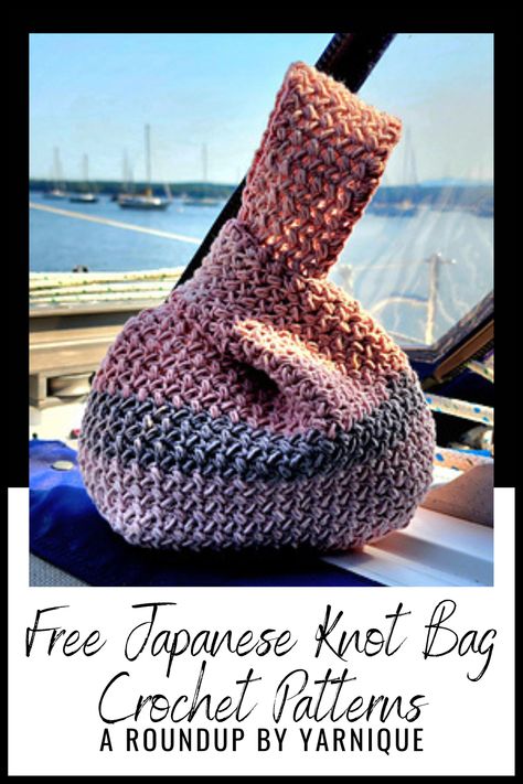 Japanese Bag Crochet, Knot Bag Pattern Free Crochet, Chunky Yarn Crochet Bag Free Pattern, Crochet Knot Bag Pattern Free, Crochet Blanket Bag Free Pattern, Asian Crochet Patterns, Crocheted Purses And Bags, Cute Crochet Bag Pattern Free, Quick Useful Crochet Projects