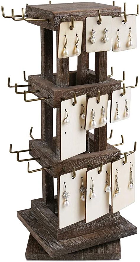 Amazon.com: Ikee Design Natural Wood Rotating 36 Hooks Jewelry Tower, Spinning Earring Card Storage Display Holder Stand for Store, Showcase, Tradeshow and Home, 5 7/8"W X 5 7/8"D X 15 7/8"H, Coffee Color : Clothing, Shoes & Jewelry Keychain Display Stand, Diy Earring Cards, Rotating Jewelry Display, Earring Card Display, Jewelry Booth, Display Tower, Wood Jewelry Display, Jewerly Displays, Keychain Display