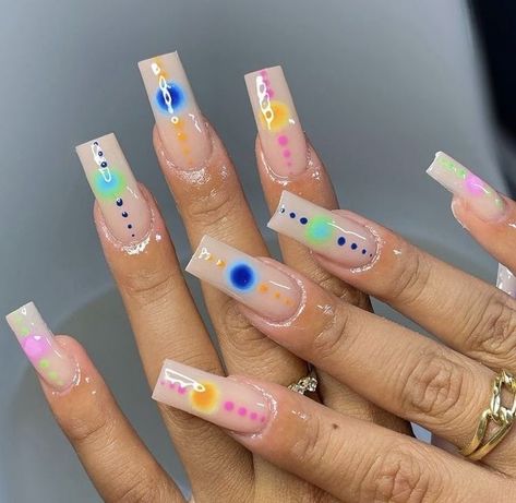 Aura Nail Inspiration, Aura Gel X Nails, Jelly Fruit Nails, Aura Dot Nails, Chakra Nails Designs, Aura Glow Nails, 222 Nails, Square Aura Nails, Aura Acrylic Nails