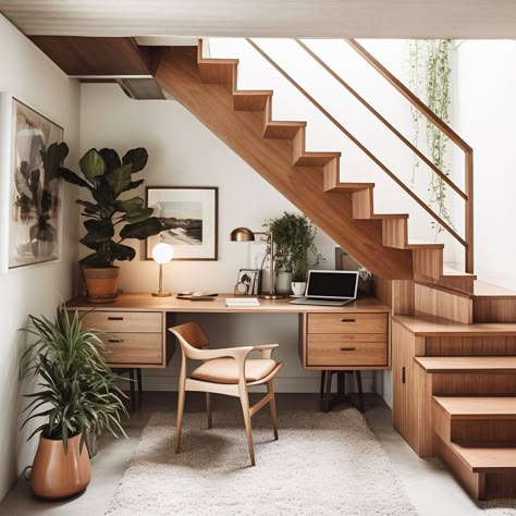 Office Under Staircase, Small Space Under Stairs Ideas, Desk Under Stairs, Office Under Stairs, Office Interior Design Creative, Under Stairs Storage Ideas, Space Under The Stairs, Under Stairs Nook, Under Stairs Storage Solutions