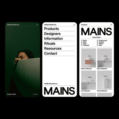 M. Giesser | Identity, website, marketing, sales and launch event collateral for an exciting new bathware brand based in Melbourne – @mainswaterco.… | Instagram Marketing Portfolio Website, Instagram Launch Grid, Launch Email Template, Phone Website Design, App Launch Email Design, Glossier Email Marketing, Product Launch Email, Website Launch Idea, Event Collateral